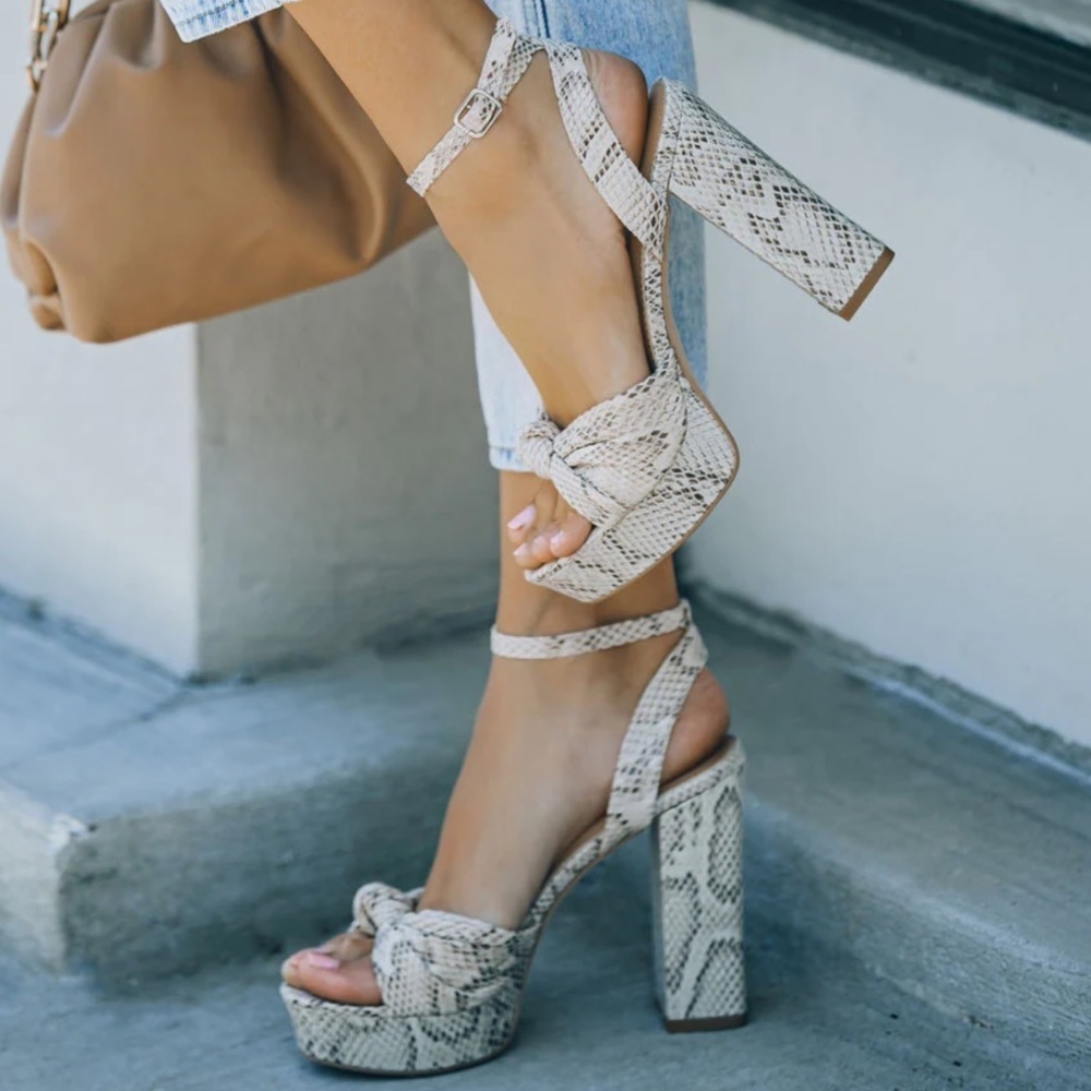 Nib Vici Poppy Heeled Python Platform Sandal - Be… - image 2